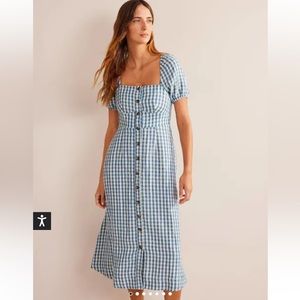 Boden Blue and White Check Midi Dress